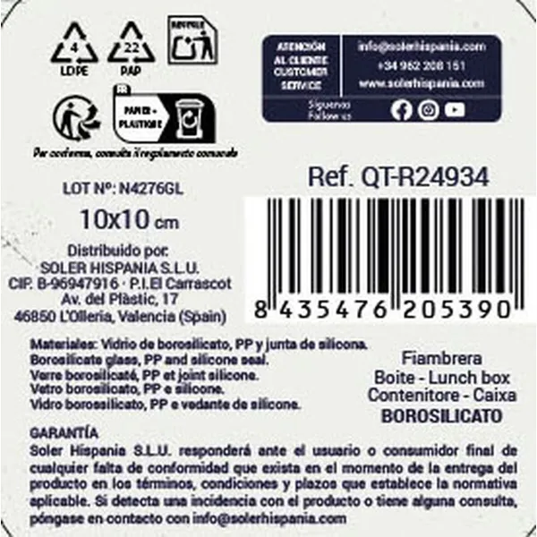 Hermētiska Pusdienu Kastīte Quttin Kvadrāta 140 ml (12 gb.)