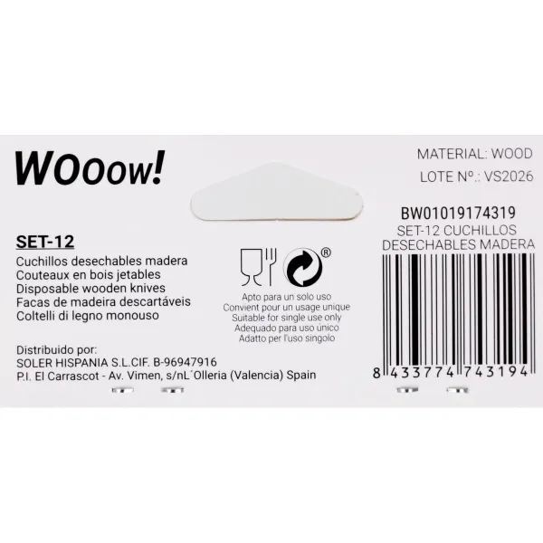 Knife Set Disposable Wood 12 Pieces 16,5 x 2,2 x 1,8 cm (36 Units)