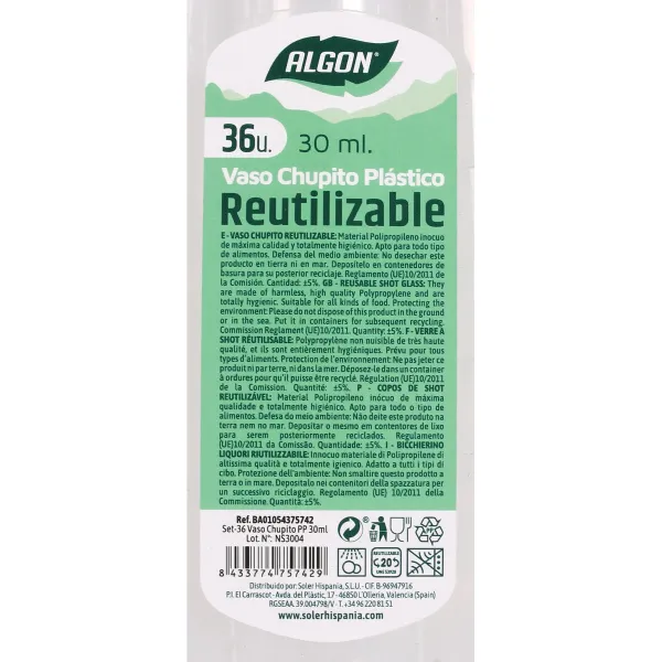 Šota Glāžu Komplekts Algon Vairākkārtēja lietošana 36 Daudzums 30 ml (30 gb.)