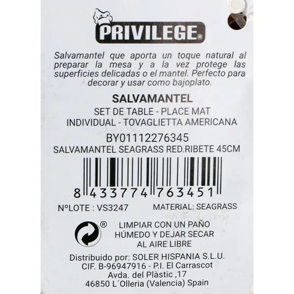 Stalo kilimėlis Privilege Jūros dumbliai Ruda Su apdaila Ø 45 cm (36 Vienetai)