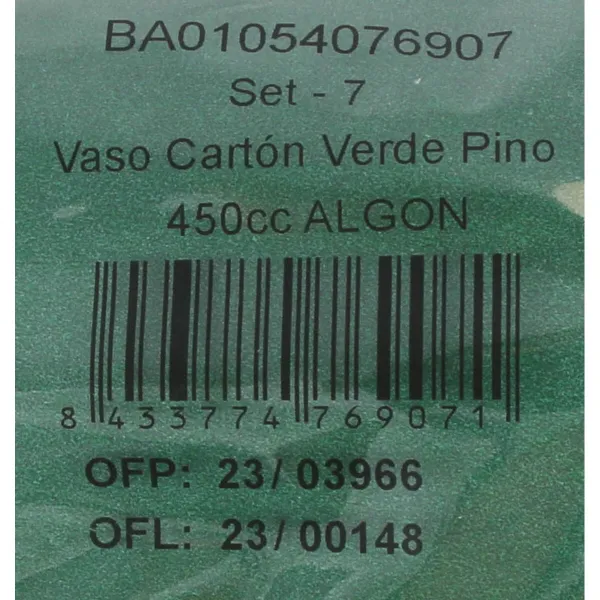 Glāžu komplekts Algon Vienreizējas lietošanas Kartons Zaļš 7 Daudzums 450 ml (16 gb.)