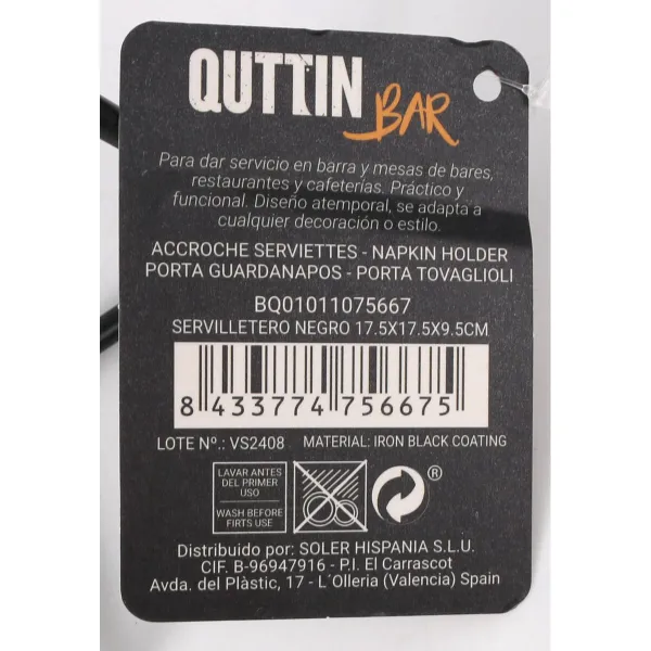 Napkin holder Quttin Black 17,5 x 17,5 x 9,5 cm (12 Units)
