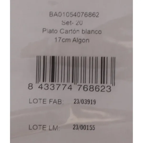 Plate set Algon Disposable Cardboard White 20 Pieces 17 cm (18 Units)