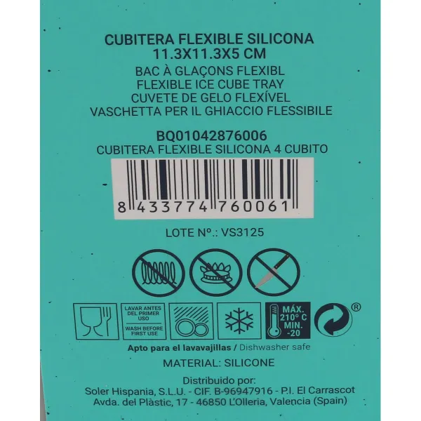 Ice Cube Mould Quttin Flexible Silicone 10,5 x 10,5 x 5 cm (24 Units)