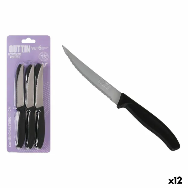 Mėsos peilių rinkinys Quttin Juoda Sidabras 11 cm 6 Dalys (12 vnt.)