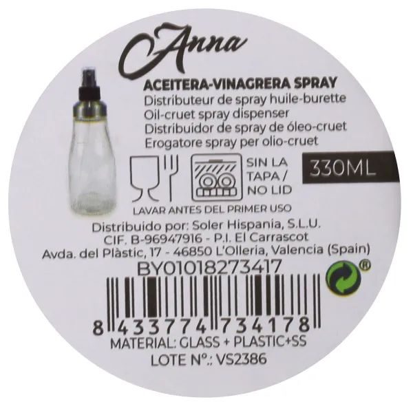 Масленка Anna Прозрачный Серебристый Cтекло 330 ml (12 штук)