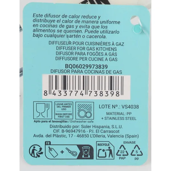 Virtuvės difuzorius Quttin 20,5 x 35 cm Dujos
