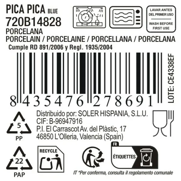 Snack Bowl La Mediterránea Pica-pica Blue 14,4 x 10,5 x 3,1 cm (24 Units)