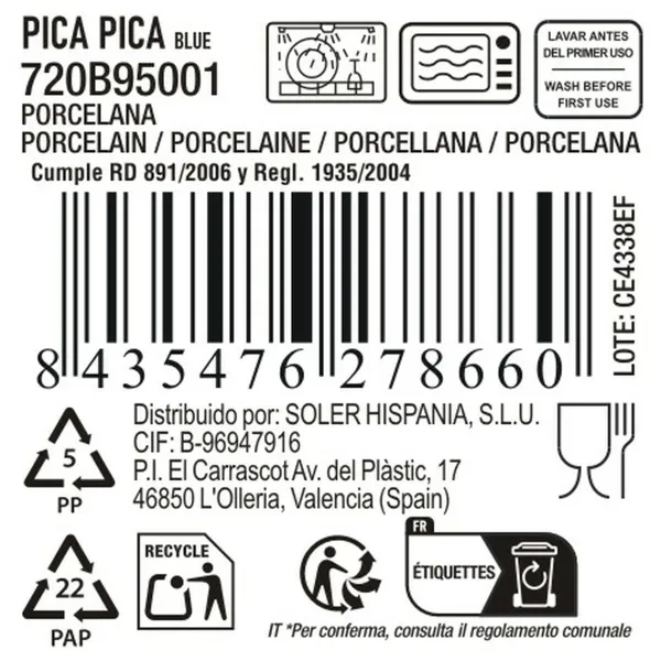 Snack Bowl La Mediterránea Pica-pica Blue 12 x 11,7 x 4,3 cm (24 Units)