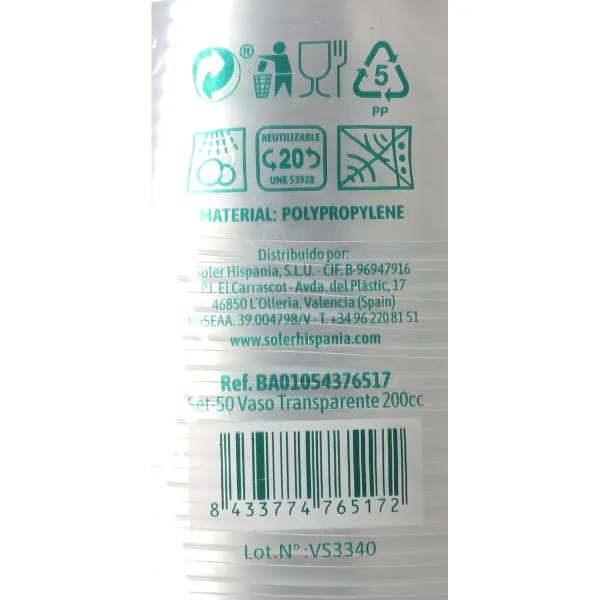 Vairākkārt lietojamu glāžu komplekts Algon Caurspīdīgs 50 Daudzums 200 ml (18 gb.)