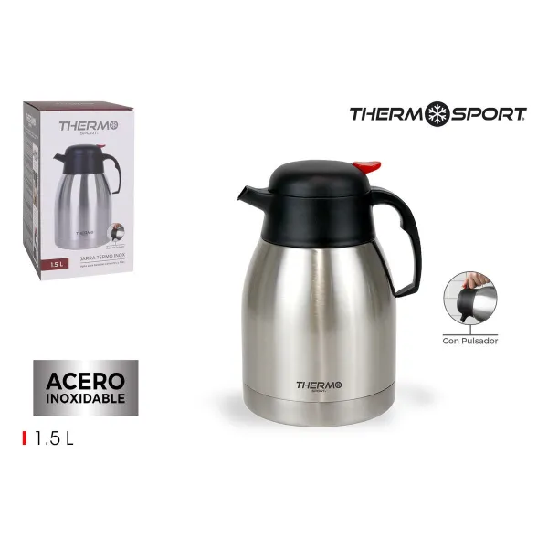 Termoskannu ThermoSport Ruostumaton teräs 1,5 L Painike (6 osaa)