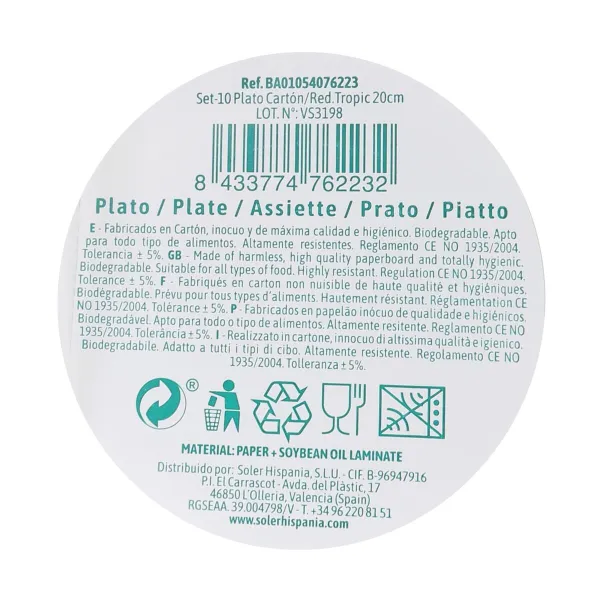 Plate set Algon Disposable Cardboard Tropical 10 Pieces 20 cm (24 Units)