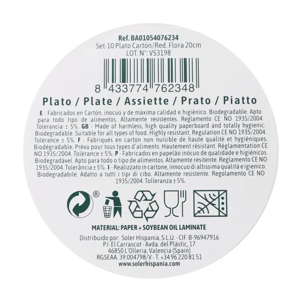 Plate set Algon Disposable Cardboard Floral 10 Pieces 20 cm (24 Units)