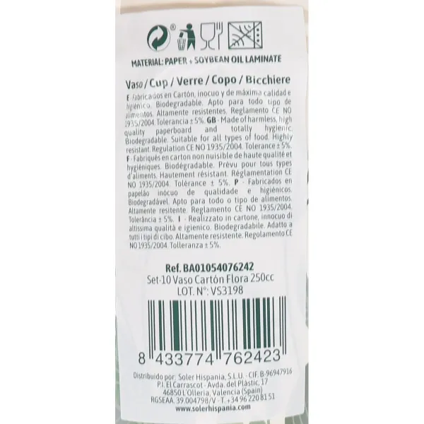 Glāžu komplekts Algon Vienreizējas lietošanas Kartons Ziedu 10 Daudzums 250 ml (24 gb.)