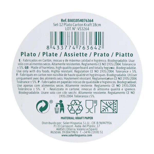 Plate set Algon Disposable kraft paper 12 Pieces 18 cm (24 Units)