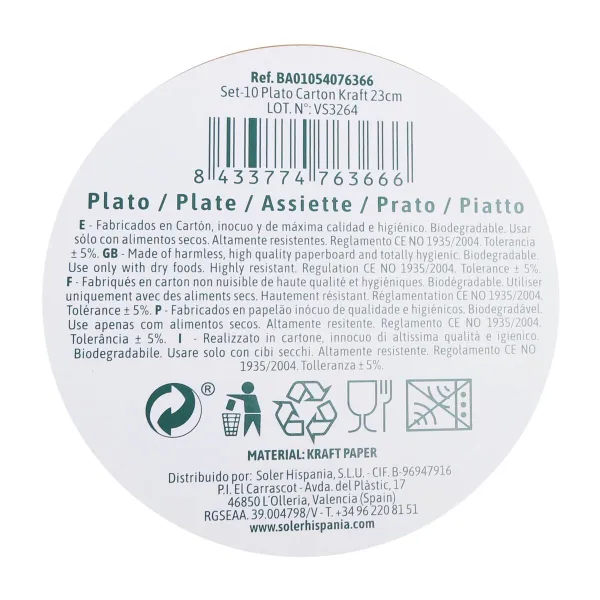 Plate set Algon Disposable kraft paper 10 Pieces 23 cm (18 Units)