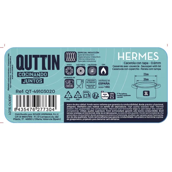 Кастрюля со стеклянной крышкой Quttin Hermes Сталь 3 L (4 штук)