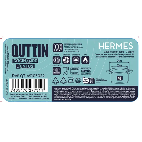 Кастрюля со стеклянной крышкой Quttin Hermes Сталь 4 L (4 штук)