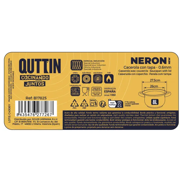 Кастрюля со стеклянной крышкой Quttin New neron Сталь 8 L (4 штук)