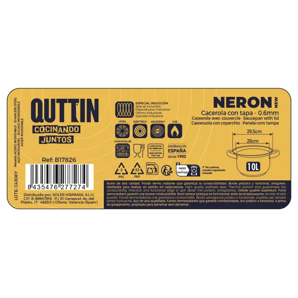 Кастрюля со стеклянной крышкой Quttin New neron Сталь 10 L (4 штук)