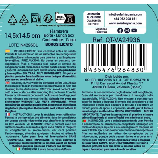 Hermētiska Pusdienu Kastīte Quttin Kvadrāta 550 ml (12 gb.)