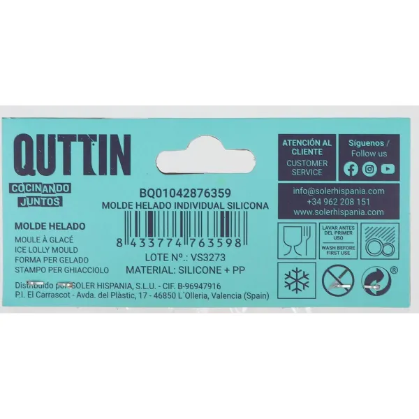 Ice-cream Mould Quttin Individual Silicone 11,5 x 6,5 x 3 cm (36 Units)