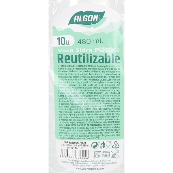Sarja kierrätettäviä mukeja Algon Siideri Läpinäkyvä 10 Kappaletta 480 ml (20 osaa)