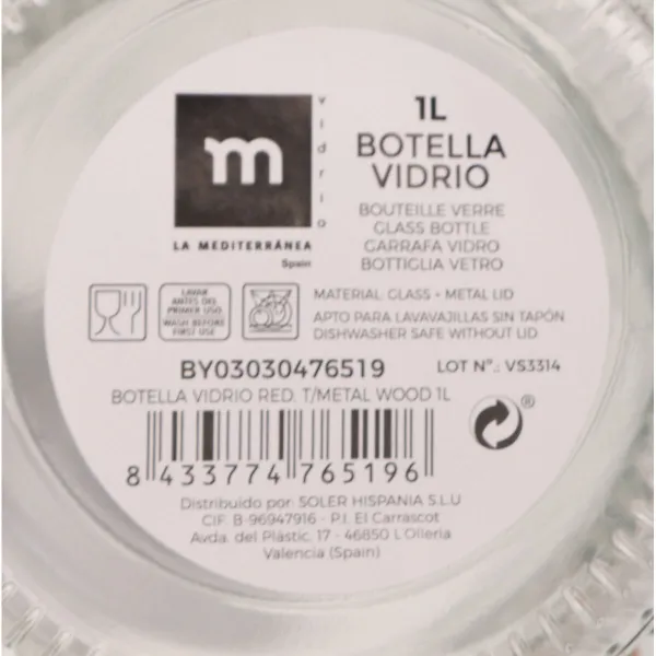 Стеклянная бутылка La Mediterránea Прозрачный Металл Cтекло 1 L (24 штук)