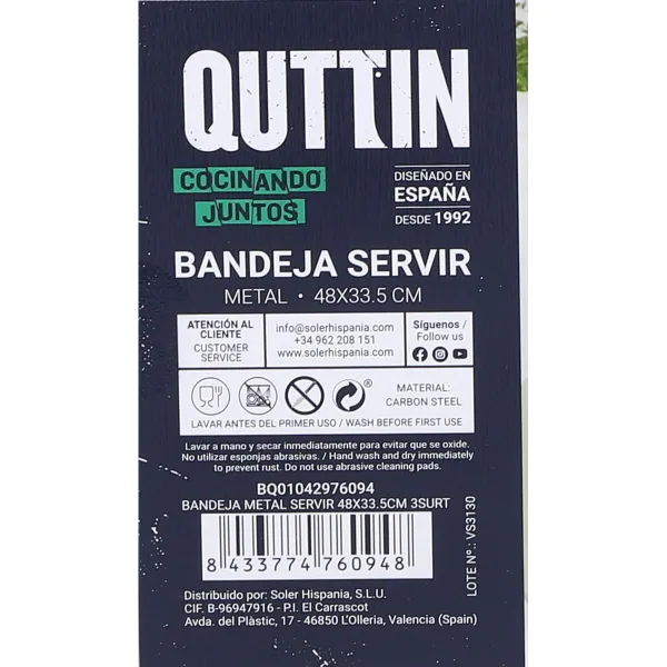 Поднос для завтрака Quttin Металл 48 x 33,5 x 1,8 cm (12 штук)
