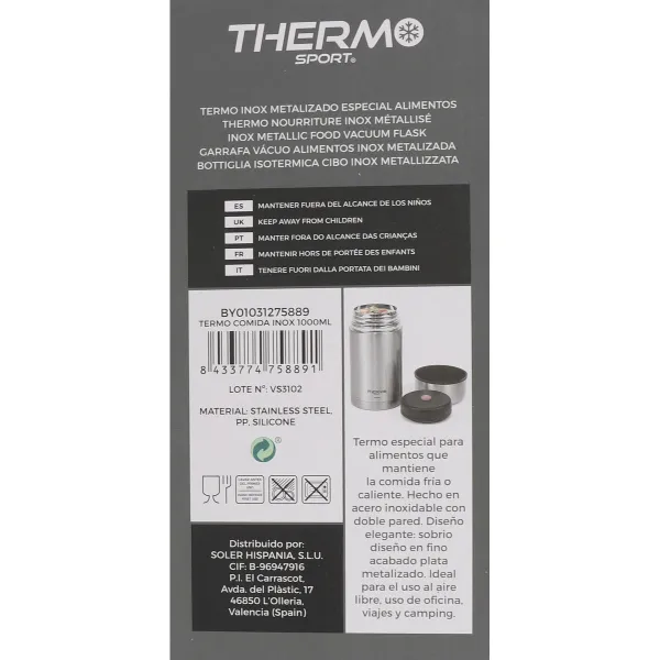 Pārtikas Termoss ThermoSport Nerūsējošais tērauds 1 L