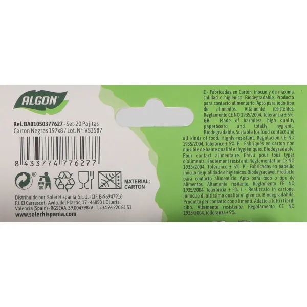 Atkārtoti Lietojams Dzērienu Salmiņš Algon Melns 19,7 x 0,8 cm 20 Daudzums 24 gb.