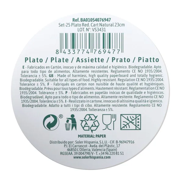 Plāksņu komplekts Algon 23 cm 25 Daudzums (18 gb.)