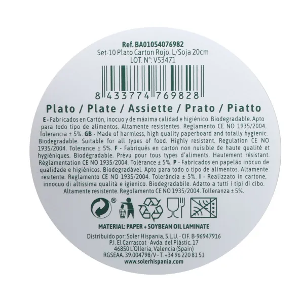 Plate set Algon Red 20 cm 10 Pieces (24 Units)