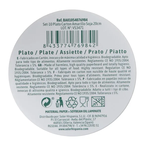 Plokštelių rinkinys Algon Geltona 20 cm 10 Dalys (24 vnt.)