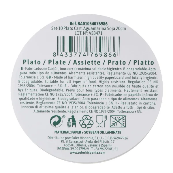 Plate set Algon Aquamarine 20 cm 10 Pieces (24 Units)