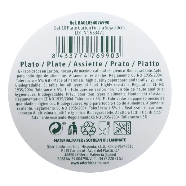 Plate set Algon Fuchsia 20 cm 10 Pieces (24 Units)
