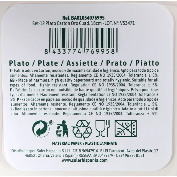 Plate set Algon Golden 18 cm 12 Pieces (18 Units)