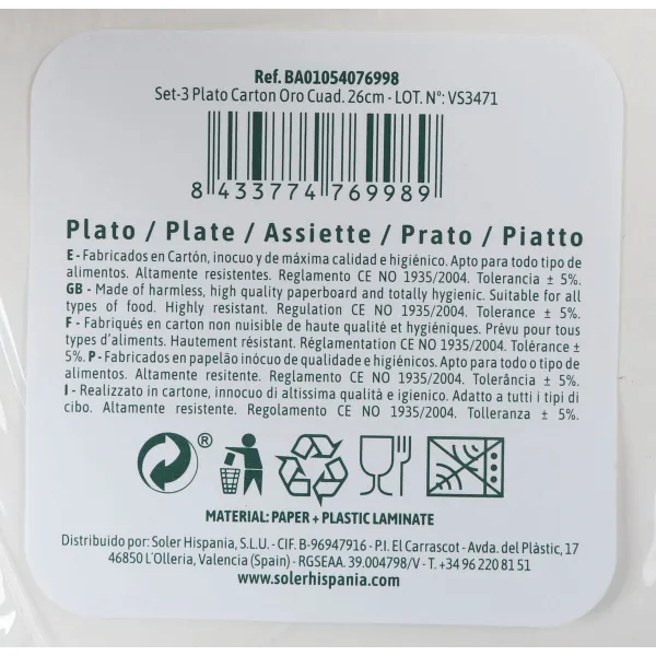 Plate set Algon Golden 26 cm 3 Pieces (18 Units)