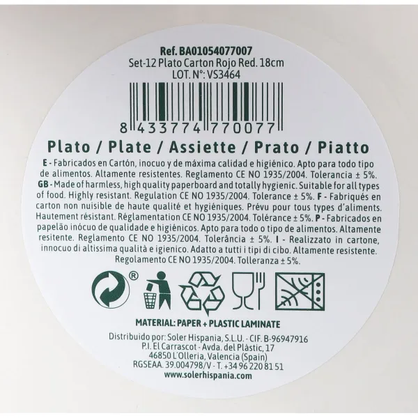 Plāksņu komplekts Algon Sarkans 18 cm 12 Daudzums (18 gb.)