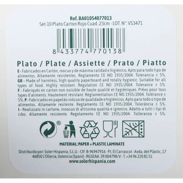 Plate set Algon Red 23 cm 10 Pieces (18 Units)