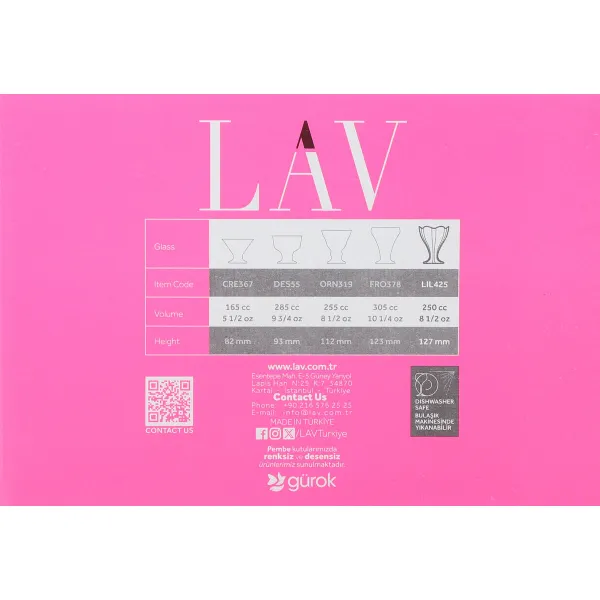 Ice Cream and Milk Shake Glass LAV Lily 250 ml 6 Pieces (4 Units)