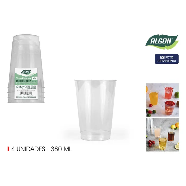 Set of glasses Algon Plastic 380 ml 4 Pieces (24 Units)