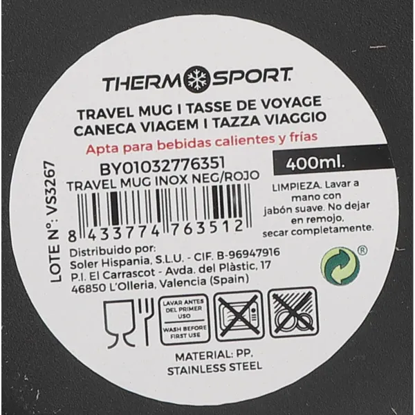 Термокружка с крышкой ThermoSport Travel Красный 400 ml (12 штук)