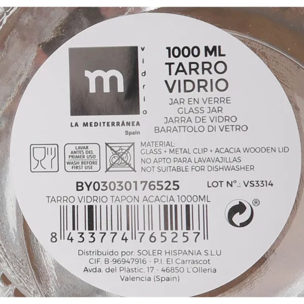 Стеклянная банка La Mediterránea ACACIA 1 L (12 штук)