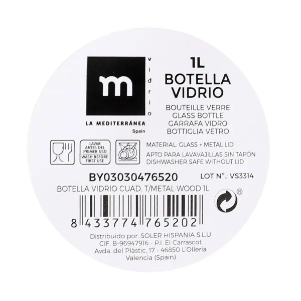 Glass Bottle La Mediterránea Metal Glass 1 L (24 Units)
