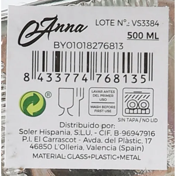 Масленка Anna Прозрачный Серебристый Cтекло 0,5 L (24 штук)