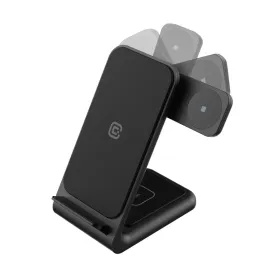 Crong PowerSpot Pivot Stand - 3-in-1 Wireless Charger for iPhone, Samsung & Android, Galaxy Watch and TWS Headphones (Black)