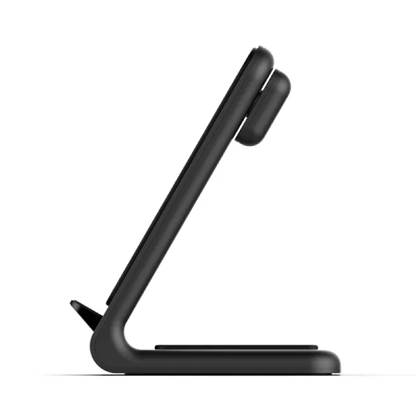 Crong PowerSpot Pivot Stand - 3-in-1 Wireless Charger for iPhone, Samsung & Android, Galaxy Watch and TWS Headphones (Black)