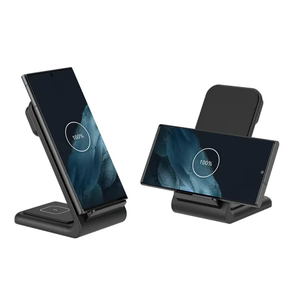 Crong PowerSpot Pivot Stand - 3-in-1 Wireless Charger for iPhone, Samsung & Android, Galaxy Watch and TWS Headphones (Black)