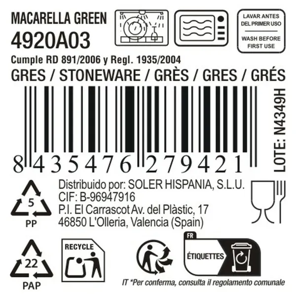 Плоская тарелка La Mediterránea Macarella green Ø 20,5 cm (24 штук)